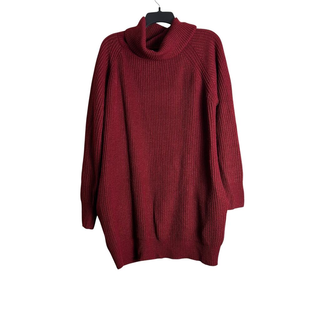 Cowl Neck Tunic Sweater Large Red Cranberry Burgundy Acrylic Pullover Women's